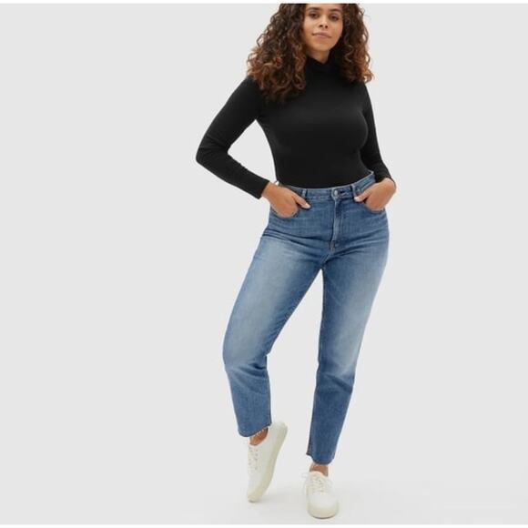 Everlane Medium Blue The Curvy Cheeky Jean Raw Hem Straight Leg Size 29 Regular - Picture 1 of 15